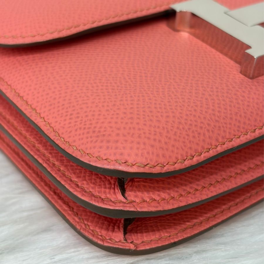 HERMES MINI Constance 18 EPSOM 淺粉橘 淡藕粉 銀釦 康康 斜背包 肩背包-6
