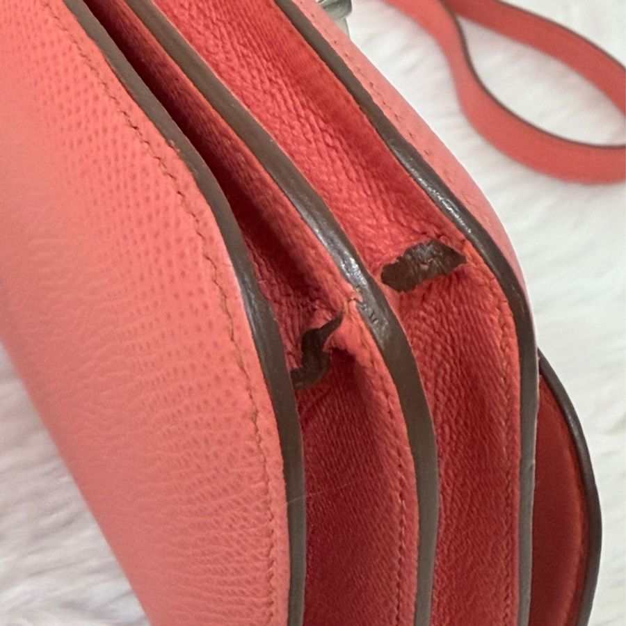 HERMES MINI Constance 18 EPSOM 淺粉橘 淡藕粉 銀釦 康康 斜背包 肩背包-10