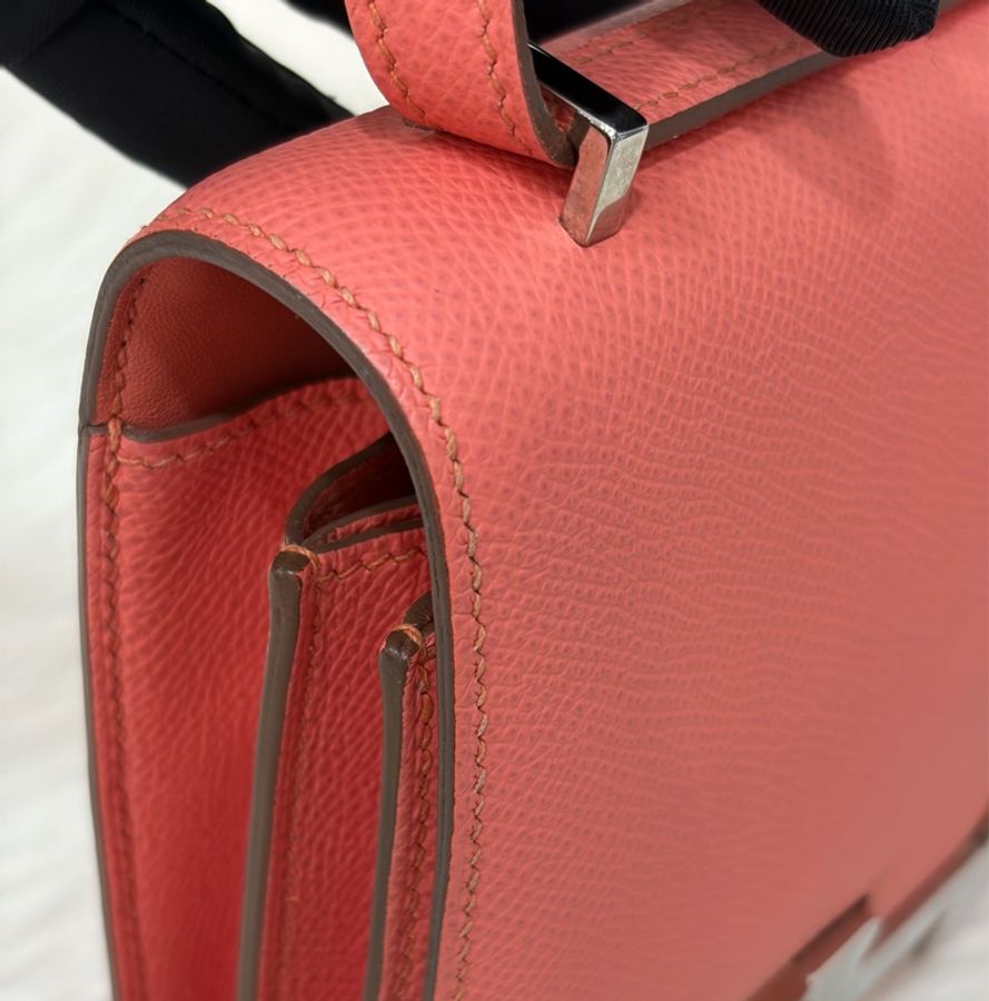 HERMES MINI Constance 18 EPSOM 淺粉橘 淡藕粉 銀釦 康康 斜背包 肩背包-12