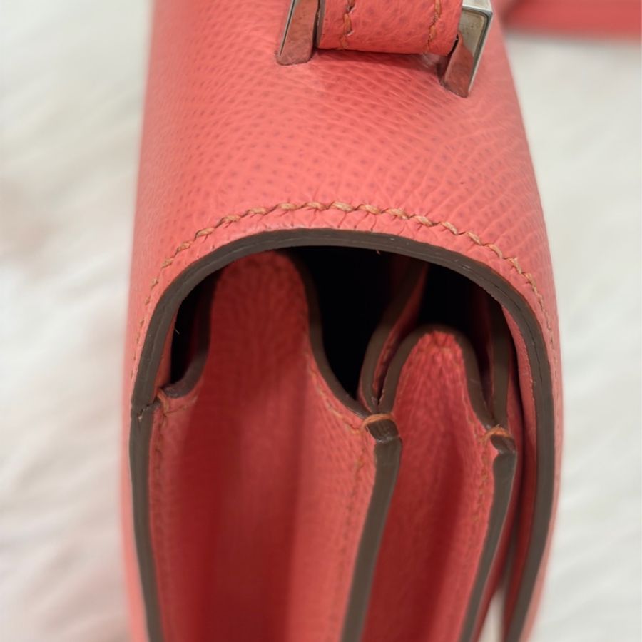 HERMES MINI Constance 18 EPSOM 淺粉橘 淡藕粉 銀釦 康康 斜背包 肩背包-13