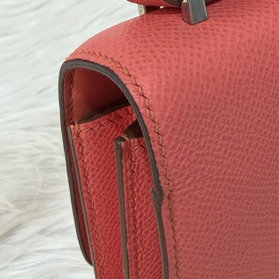 HERMES MINI Constance 18 EPSOM 淺粉橘 淡藕粉 銀釦 康康 斜背包 肩背包-17