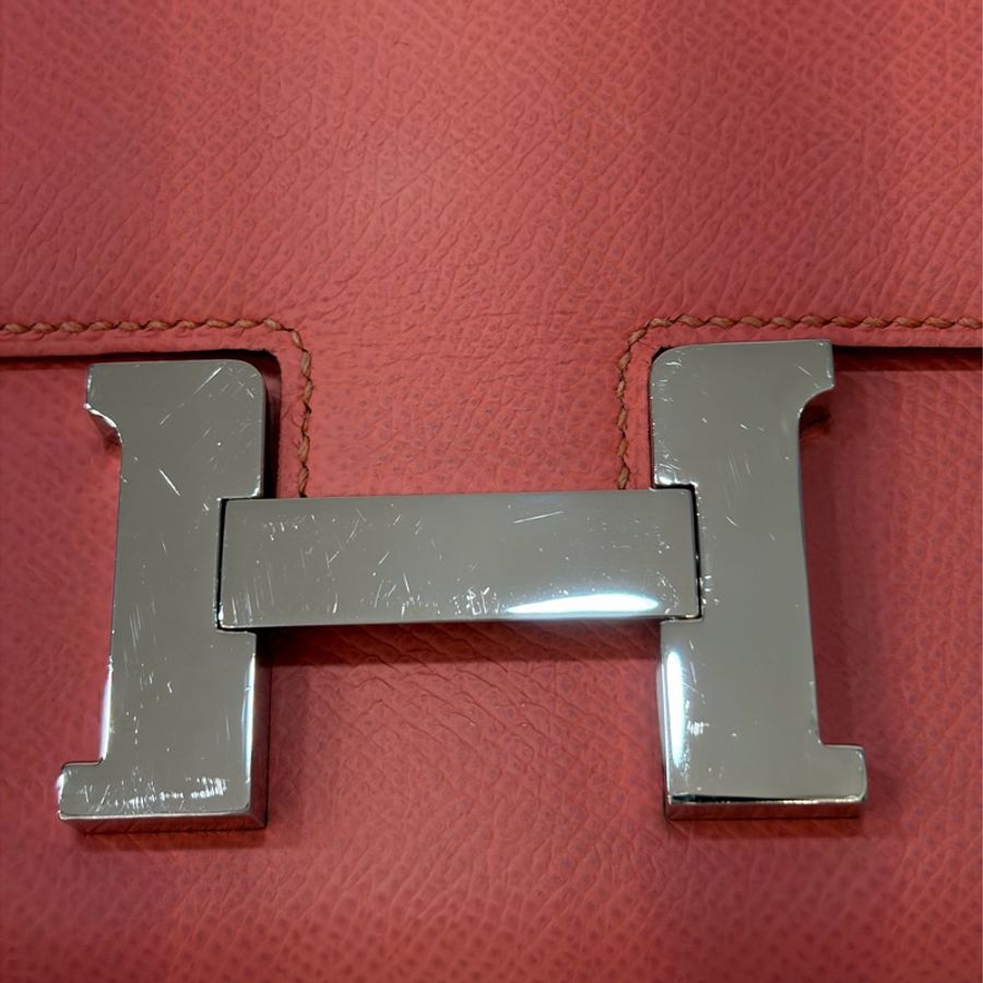 HERMES MINI Constance 18 EPSOM 淺粉橘 淡藕粉 銀釦 康康 斜背包 肩背包-23