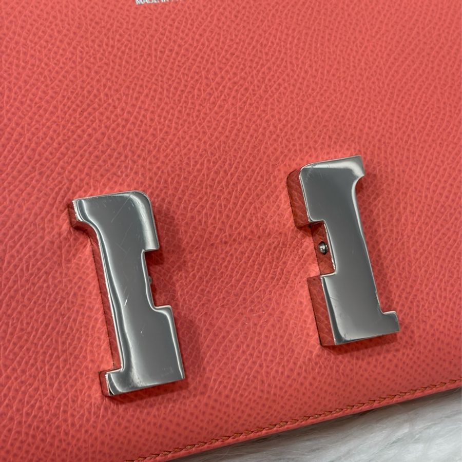 HERMES MINI Constance 18 EPSOM 淺粉橘 淡藕粉 銀釦 康康 斜背包 肩背包-25