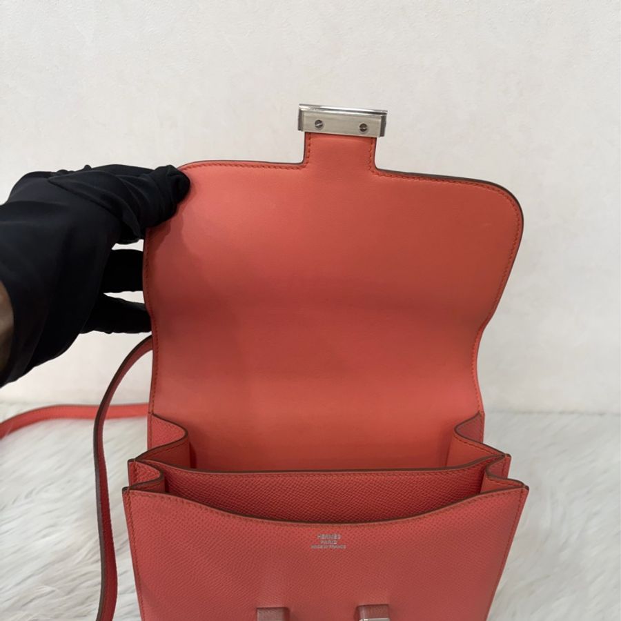 HERMES MINI Constance 18 EPSOM 淺粉橘 淡藕粉 銀釦 康康 斜背包 肩背包-29