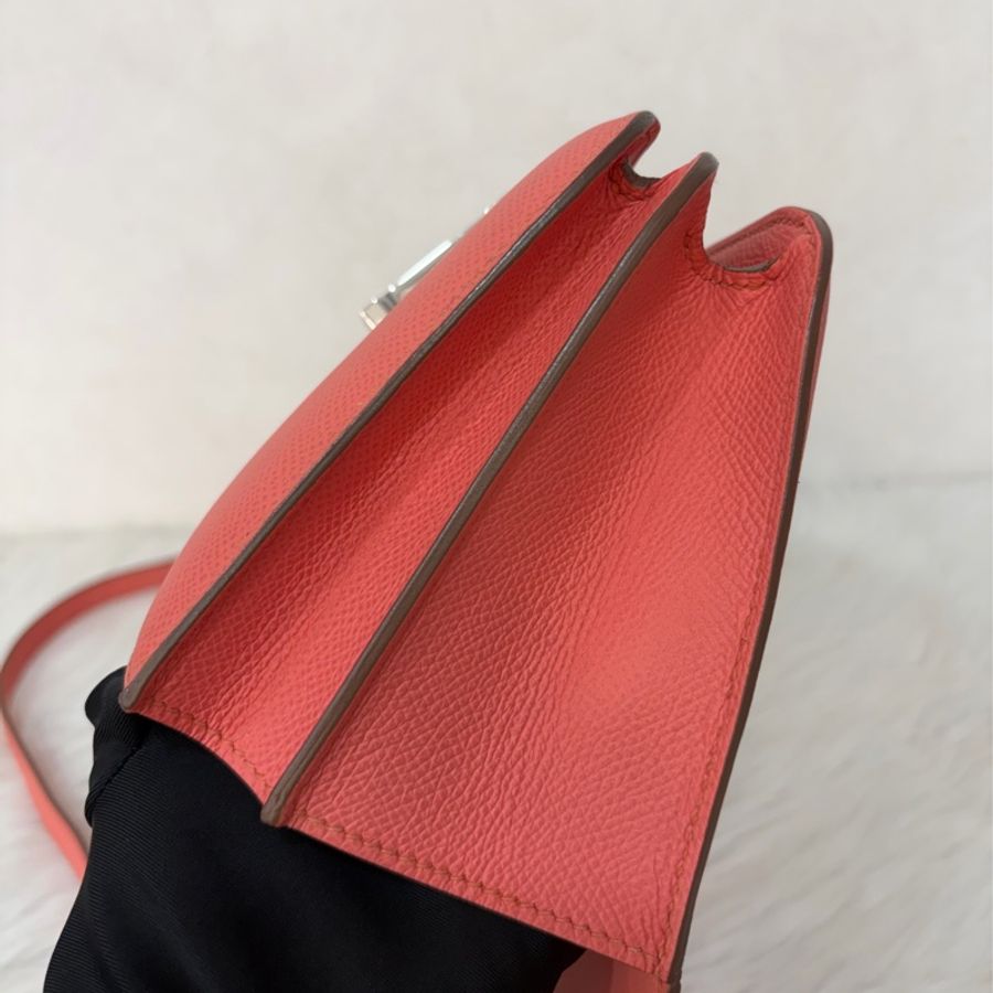 HERMES MINI Constance 18 EPSOM 淺粉橘 淡藕粉 銀釦 康康 斜背包 肩背包-41