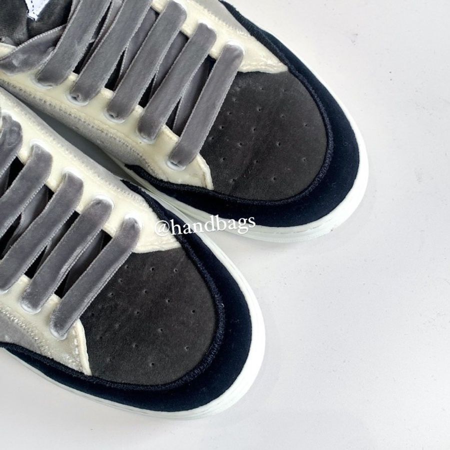 CHANEL 黑灰 絨布 撞色 拼接 Logo 字母 休閒鞋 板鞋 EU38 現貨-4