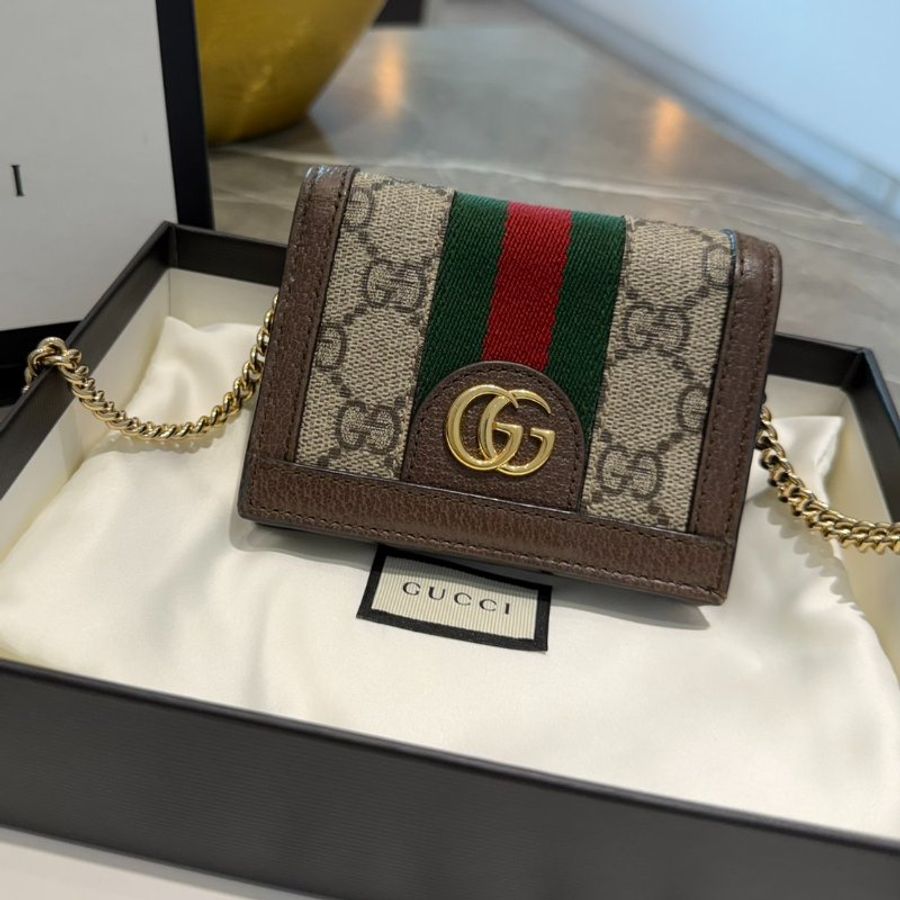 Gucci 經典 Ophidia 老花鏈條短夾-0