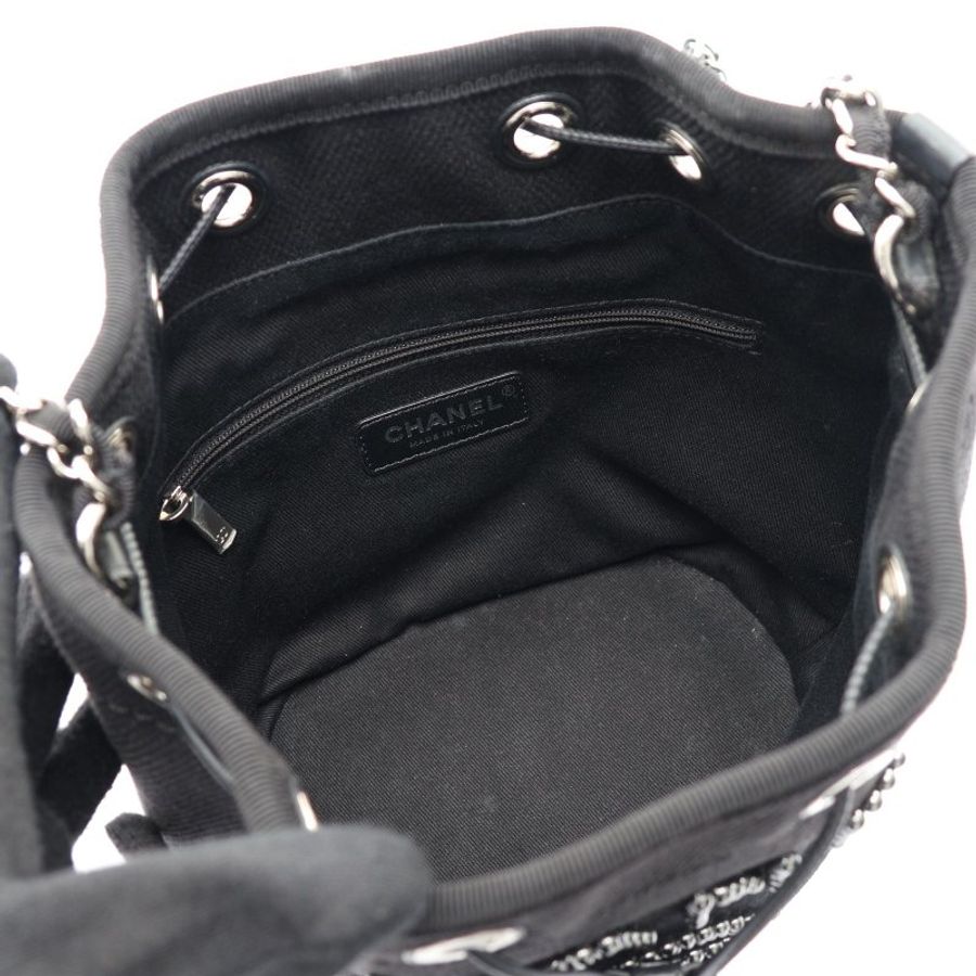 CHANEL 香奈兒 黑色 帆布 鉚釘 Deauville Drawstring 水桶包 肩背包 無卡 【二手名牌BRAND OFF】-2