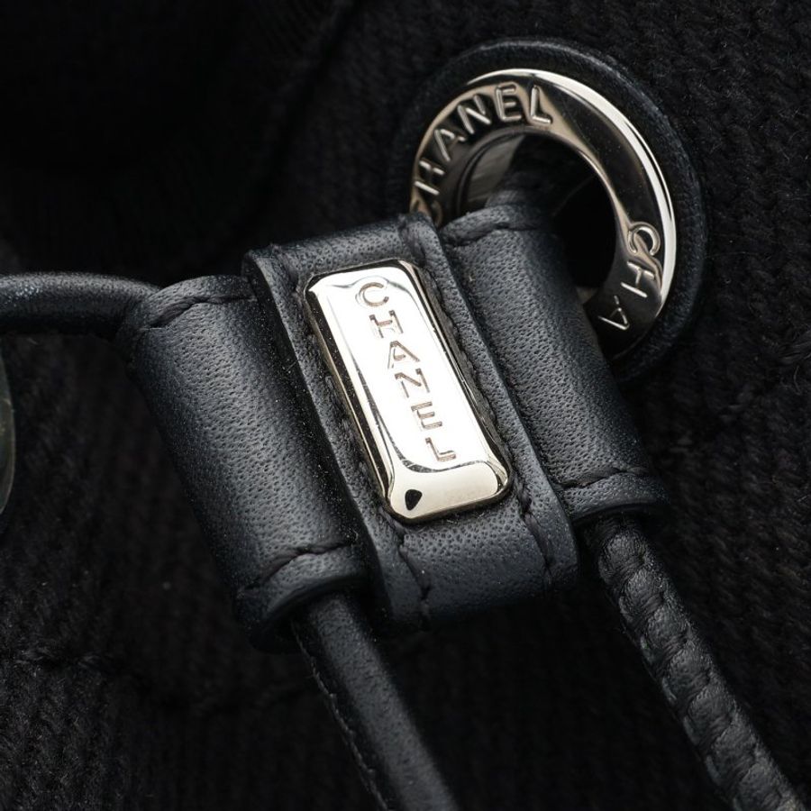CHANEL 香奈兒 黑色 帆布 鉚釘 Deauville Drawstring 水桶包 肩背包 無卡 【二手名牌BRAND OFF】-8