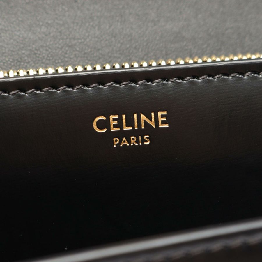 CELINE Claude Triomphe 大號鏈條單肩包,黑色皮革,二手女款-3
