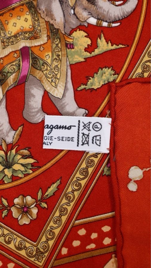 Ferragamo动物图案红色真丝方巾丝巾-8