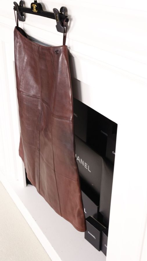 Chanel 00年深蓝色毛呢皮领拼接两口袋上衣外套半裙套装-30