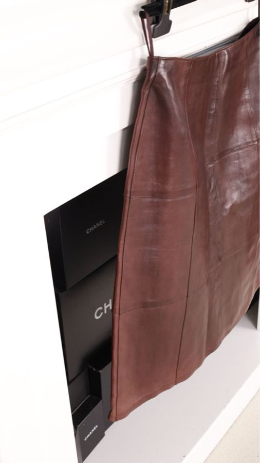 Chanel 00年深蓝色毛呢皮领拼接两口袋上衣外套半裙套装-36
