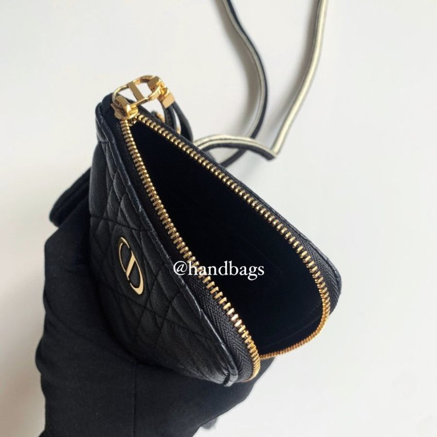 DIOR CARO 黑色 小牛皮 藤格紋 Logo 多功能 手機包 子母包 95新 現貨LW-3