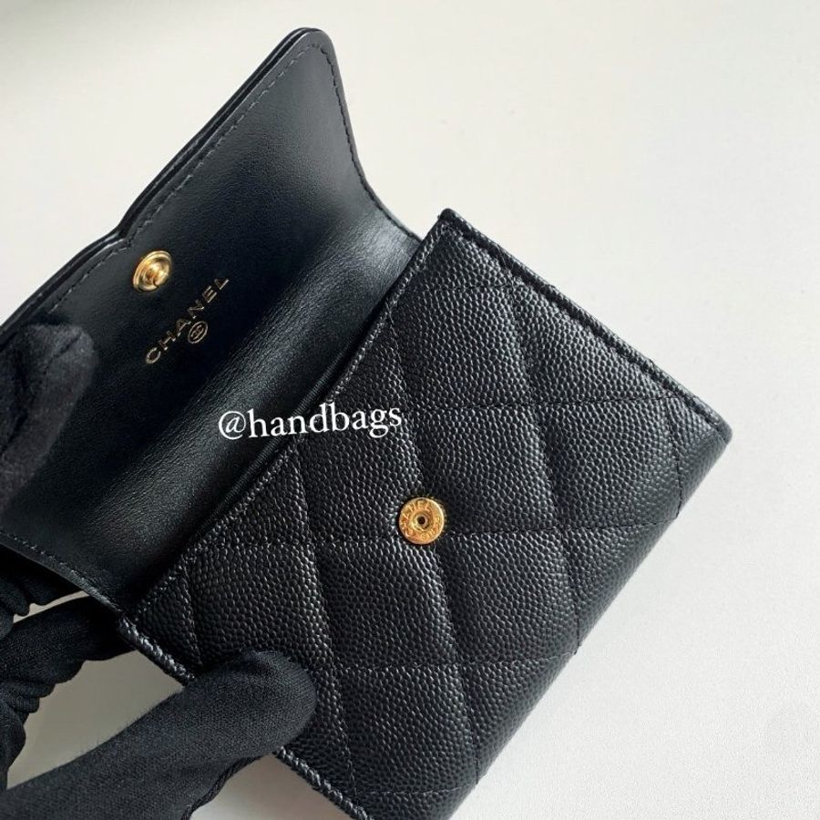 CHANEL Filigree Vanity 黑色 荔枝牛皮 雙層 卡包 零錢包 A81460 現貨LW-3