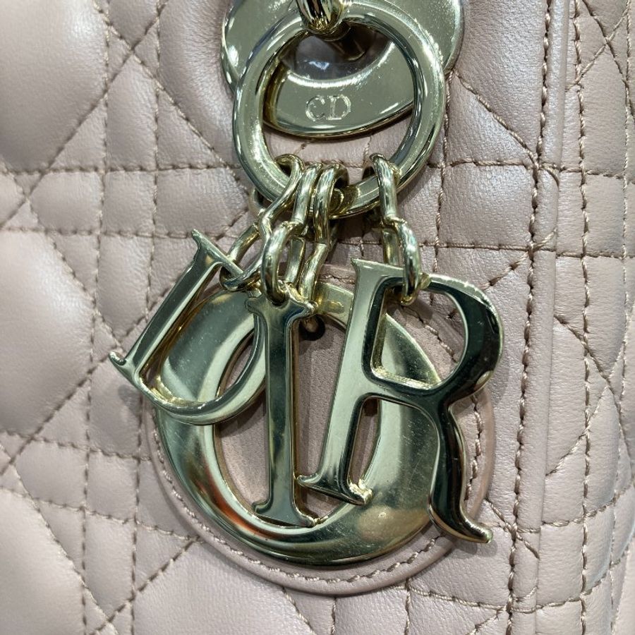DIOR 迪奧 MINI LADY DIOR 煙粉色 皮革 淡金釦-7
