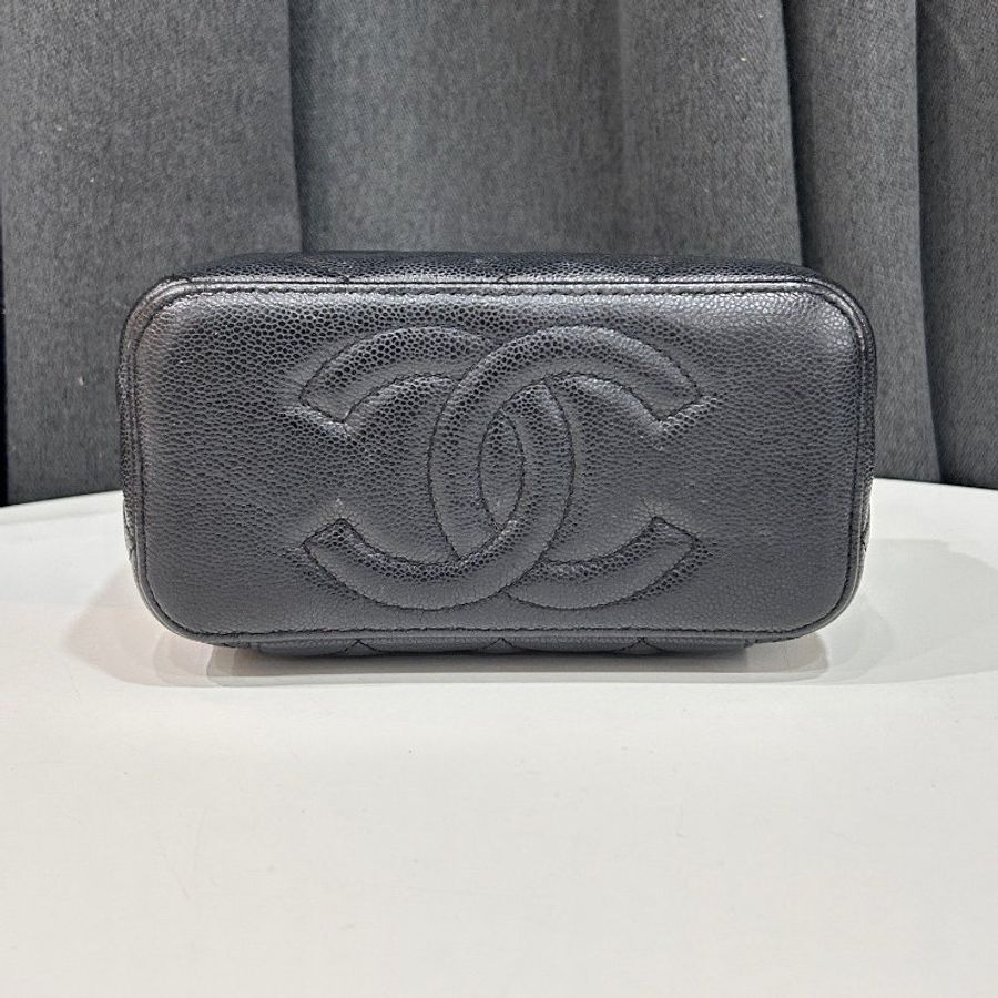 芯片款 香奈兒/Chanel 黑金荔枝紋牛皮化粧盒子鏈條包-4