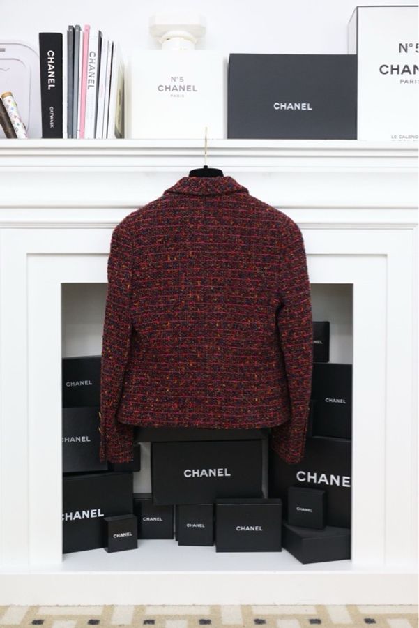 Chanel 1994年紫红色金扣粗花呢两口袋外套-1