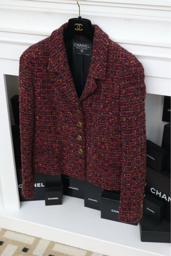 Chanel 1994年紫红色金扣粗花呢两口袋外套-3