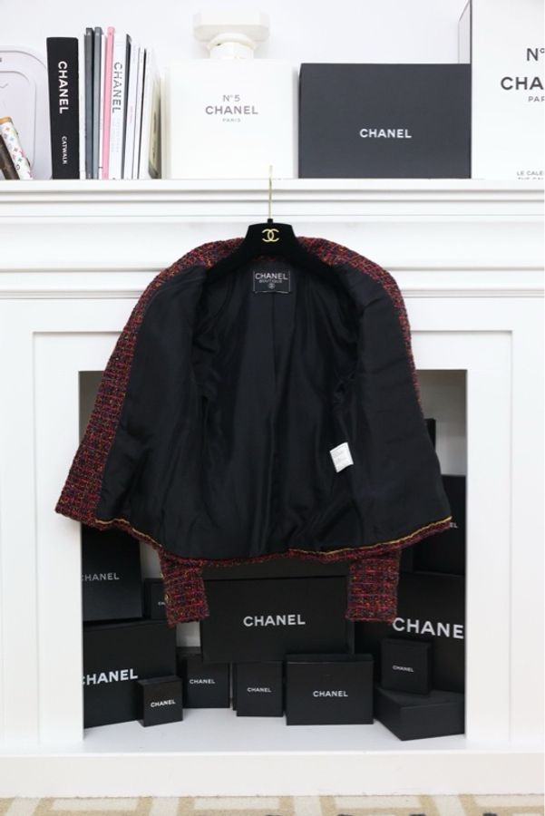 Chanel 1994年紫红色金扣粗花呢两口袋外套-4