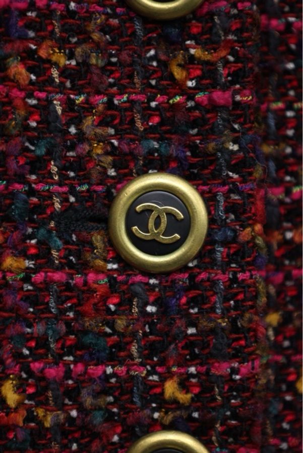 Chanel 1994年紫红色金扣粗花呢两口袋外套-6