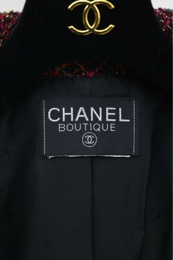 Chanel 1994年紫红色金扣粗花呢两口袋外套-9