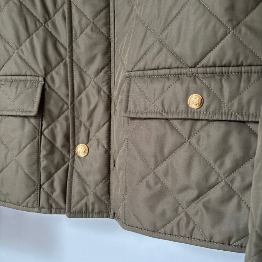 ::CELINE:: 軍綠色輕薄尼龍絎縫獵裝金釦馬車刺繡夾克 36號-6