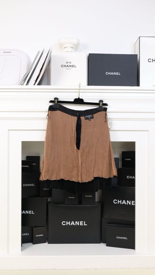 Chanel 22A高级手工坊系列珍珠刺绣cc logo黑色百褶纱裙半裙-5