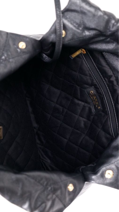 Chanel 24K黑金荔枝皮珐琅字母22bag子母包小号垃圾袋-34
