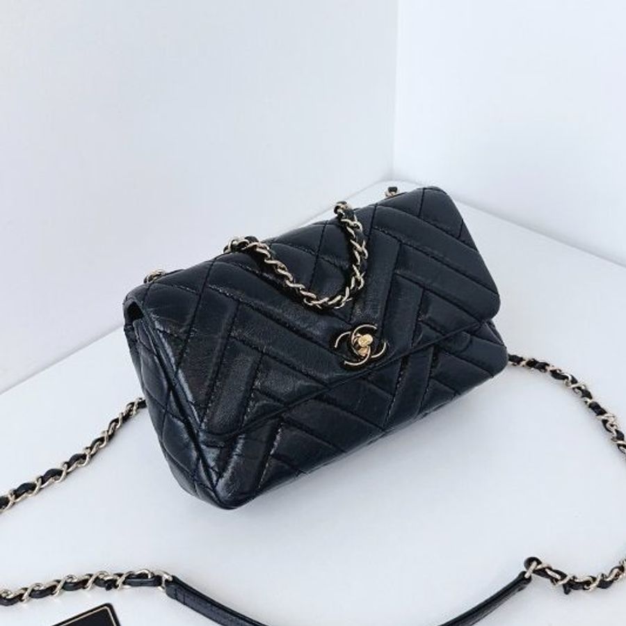 香奈兒/Chanel 黑金油蠟皮 CF大mini菱格V紋 鏈條包-2