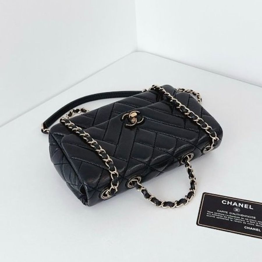 香奈兒/Chanel 黑金油蠟皮 CF大mini菱格V紋 鏈條包-4