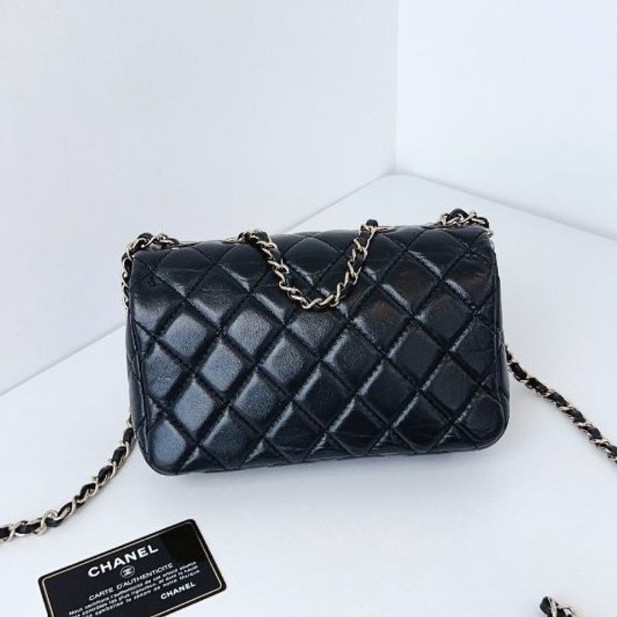 香奈兒/Chanel 黑金油蠟皮 CF大mini菱格V紋 鏈條包-6