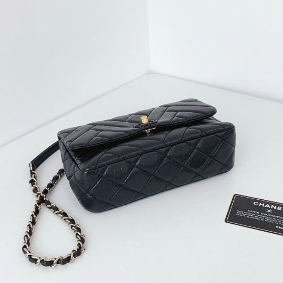 香奈兒/Chanel 黑金油蠟皮 CF大mini菱格V紋 鏈條包-7
