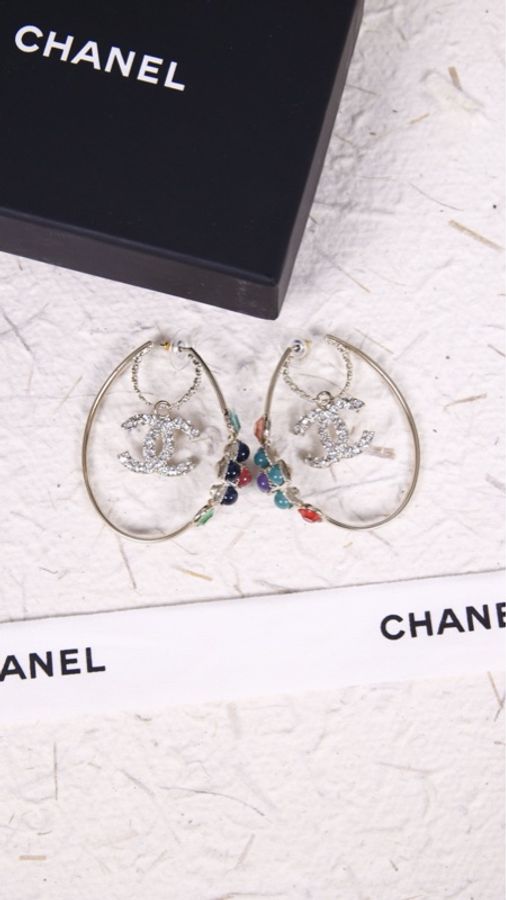 Chanel 20C车站系列秀款AB款彩色琉璃半圈椭圆耳钉-0