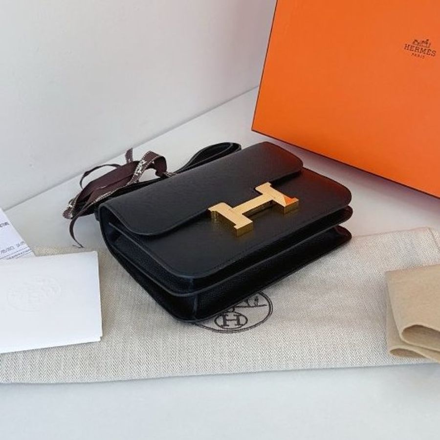 Hermes愛馬仕 Constance19 黑金迷你 E皮-8