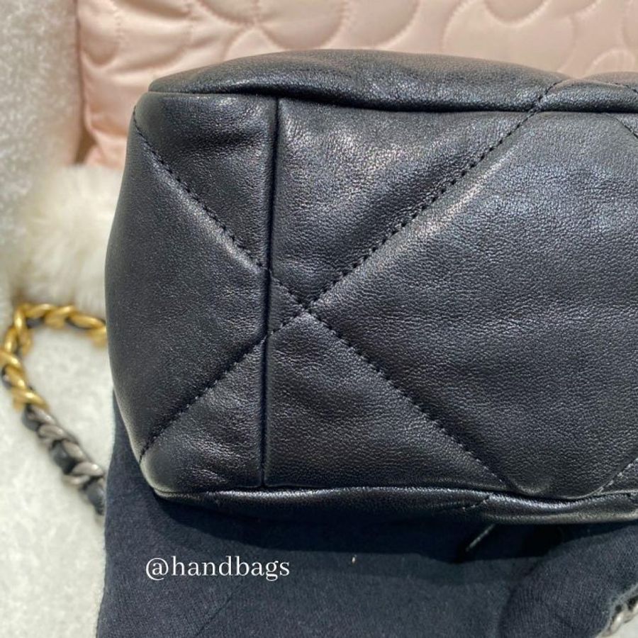 CHANEL 19 黑色 小羊皮 金釦 金銀鍊 30cm 手提 斜挎 中型 口蓋包 AS1161-4