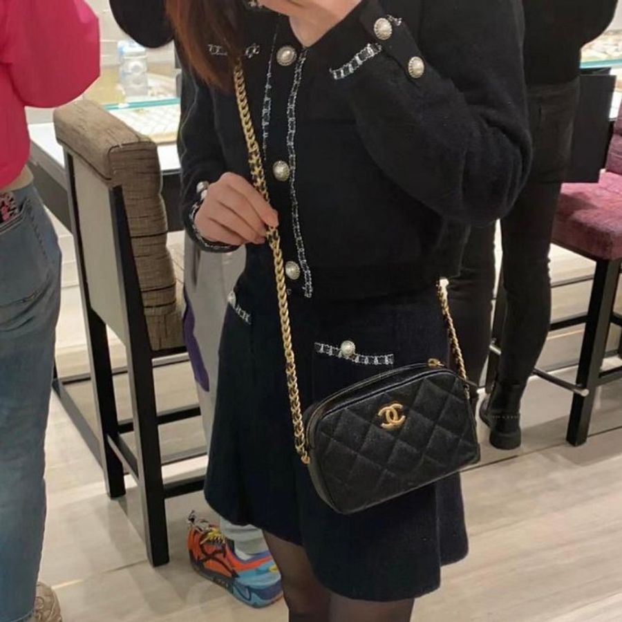 CHANEL 爆款 黑色 荔枝牛皮 金CC 造型 皮穿鍊 斜挎 單肩 相機包 AS3104 現貨L-2