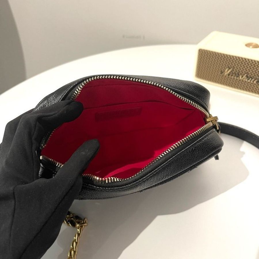 CHANEL 爆款 黑色 荔枝牛皮 金CC 造型 皮穿鍊 斜挎 單肩 相機包 AS3104 現貨L-5