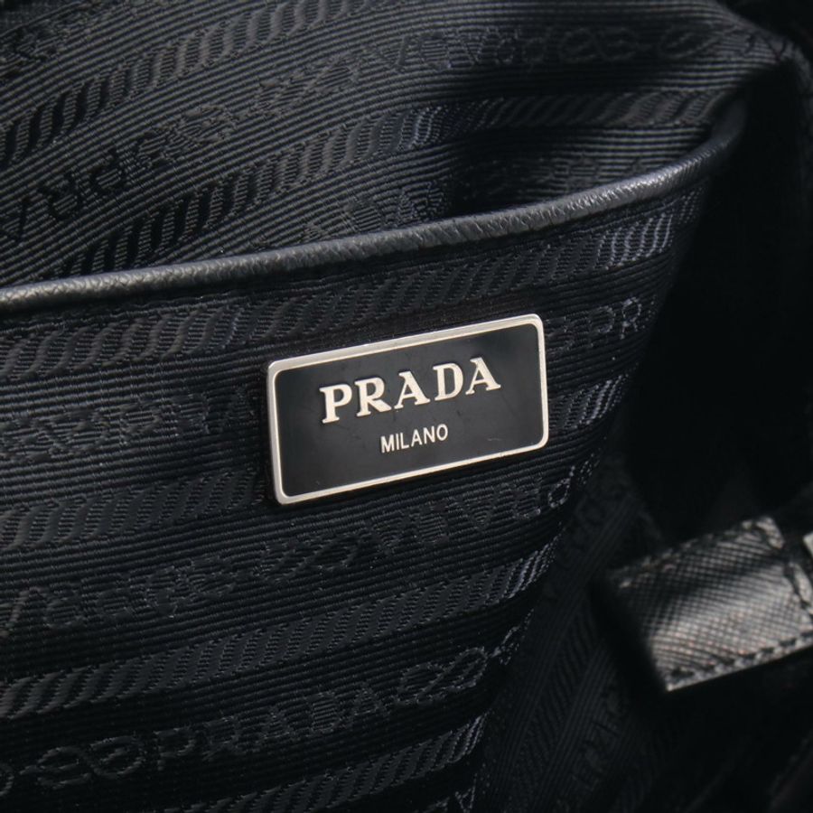 PRADA 三角形標誌單肩斜挎手提包 尼龍皮革 黑色 二手 女款-3