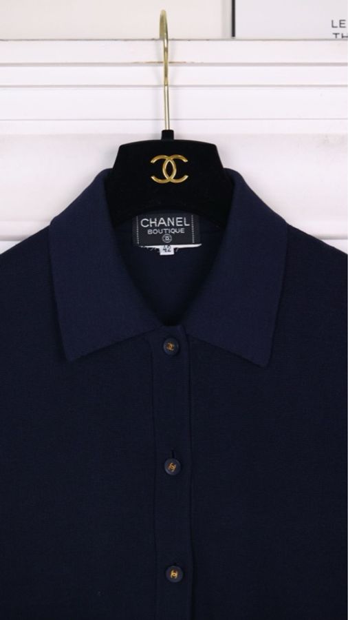 Chanel 深蓝色金扣针织背心上衣外套-17