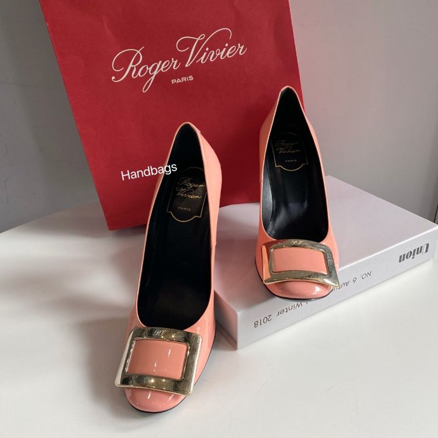 RogerViver 乾燥玫瑰 RV金釦 高跟鞋 36.5號-2