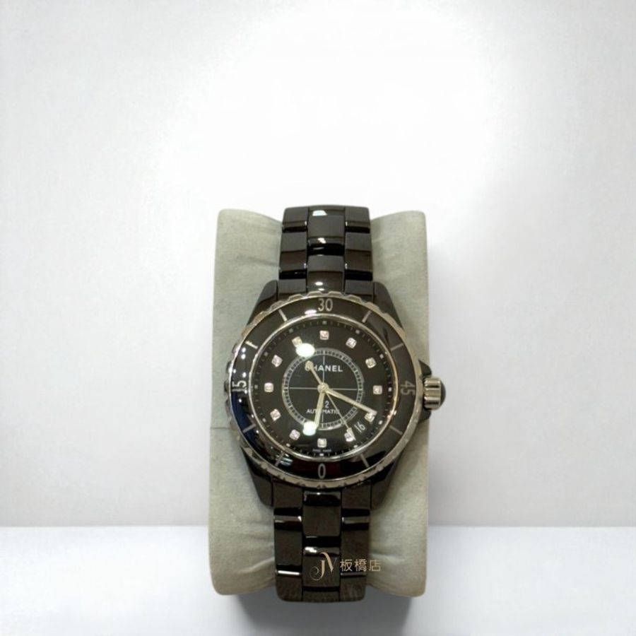 JS1418-CHANEL 黑陶瓷12點鑽38mm J12機械錶 H1626-0