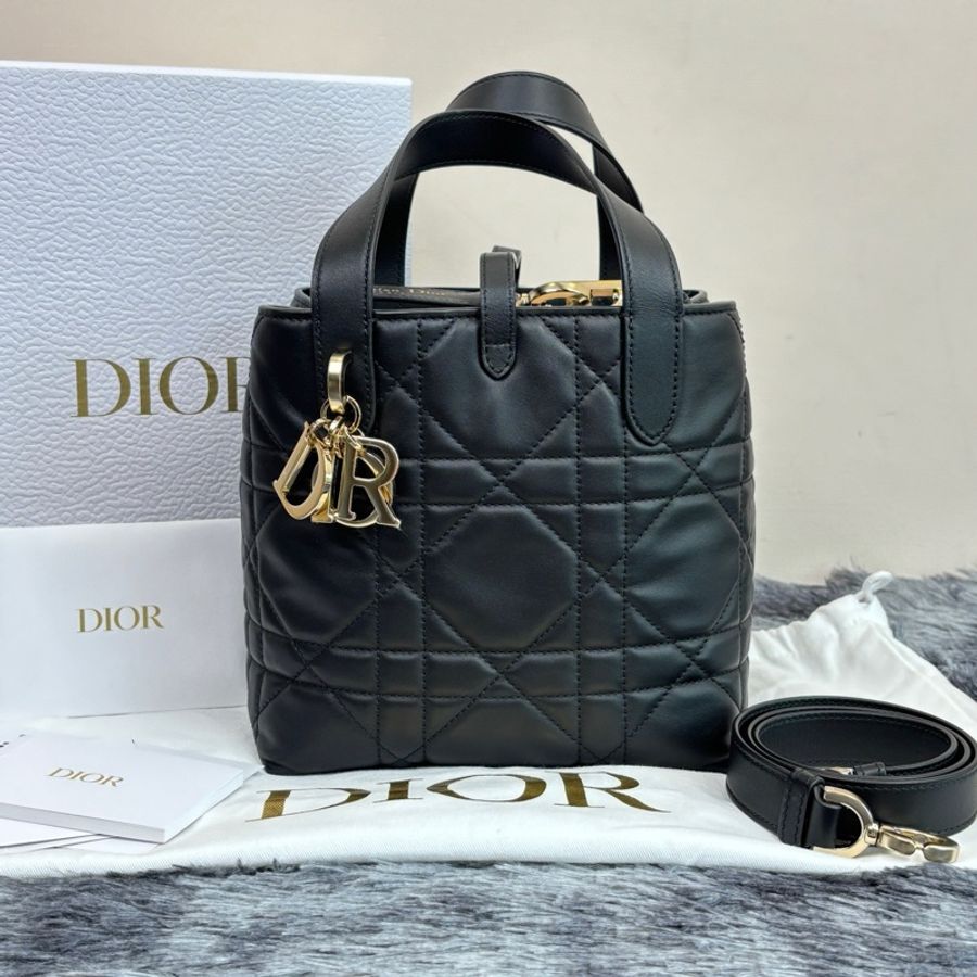 迪奧Dior Toujours 小號 豎版土著 黑色 藤格紋手提包斜挎包-1