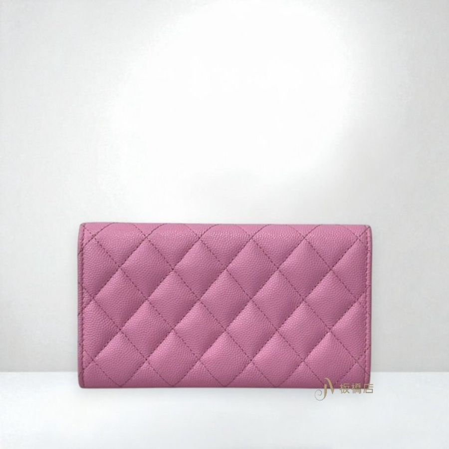 JS1452-Chanel 粉荔枝牛皮鏤空雙C LOGO下蓋中夾AP3183-1