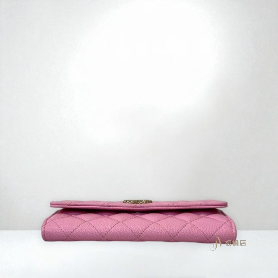 JS1452-Chanel 粉荔枝牛皮鏤空雙C LOGO下蓋中夾AP3183-4
