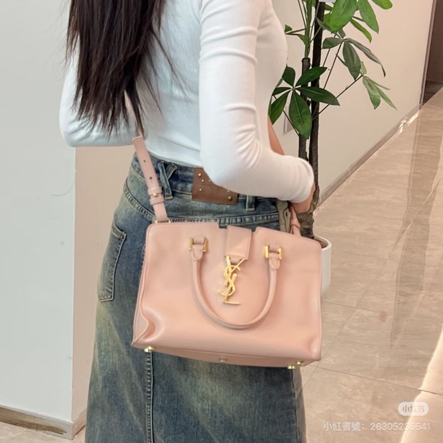 YVES SAINT LAURENT YSL 聖羅蘭 CABAS CHYC 粉色 手提包 醫生包 公事包 波斯頓包-1