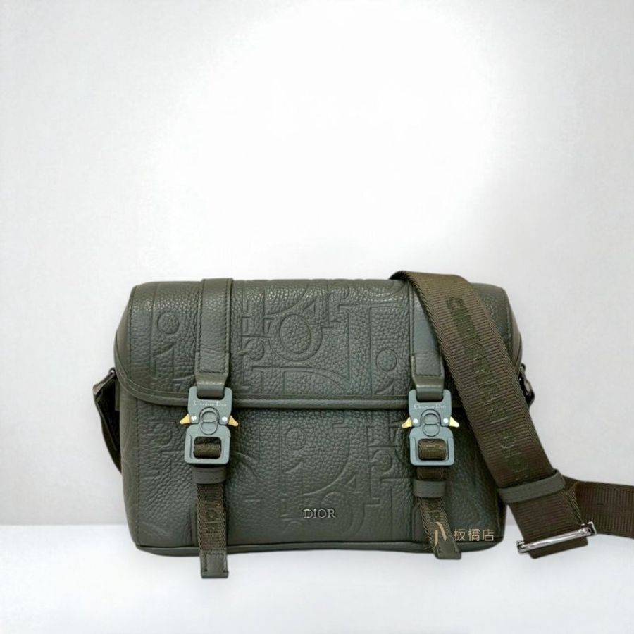 JS1534-DIOR 綠牛皮Hit the Road壓紋下蓋郵差包 1ESPO333LLG_H800-0
