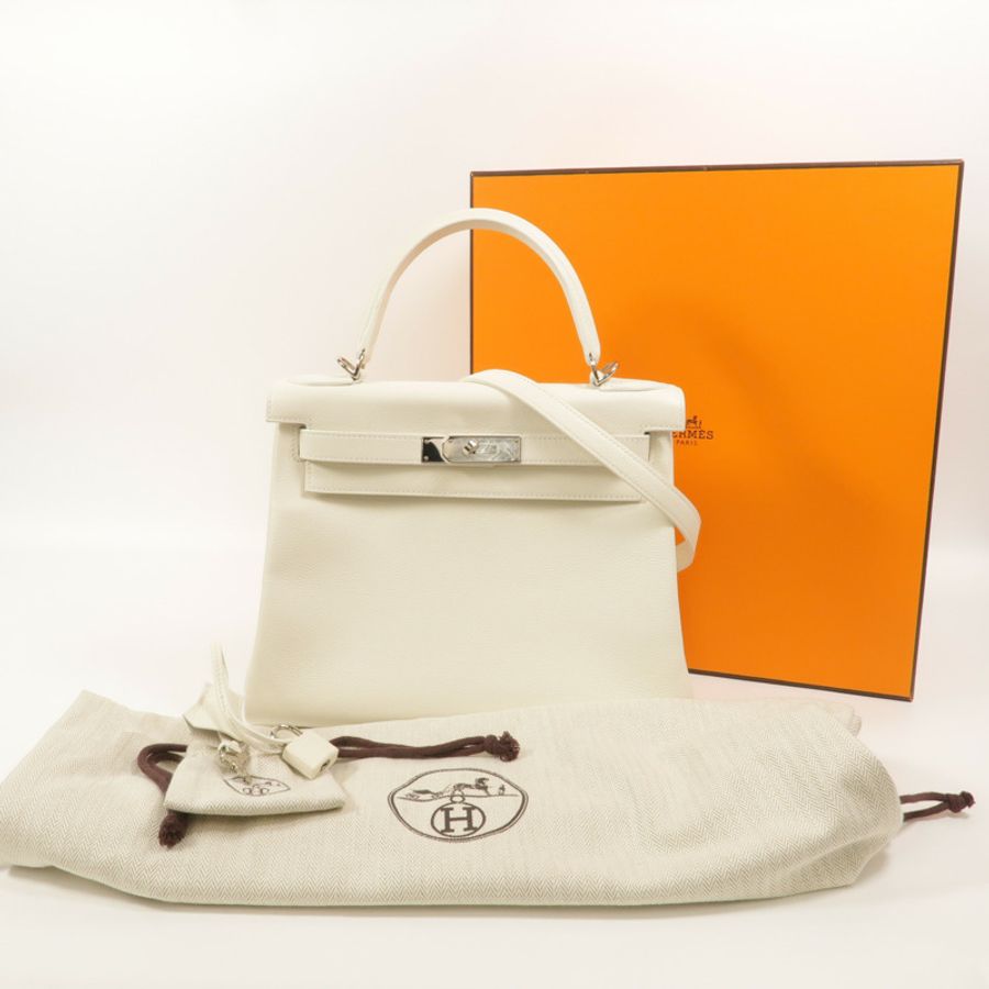 HERMES Evercolor皮革Kelly 28手挽肩背兩用袋Craie-10