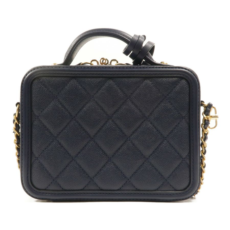 CHANEL 牛皮皮革Filigree Vanity Case鏈帶手挽肩背兩用袋-1