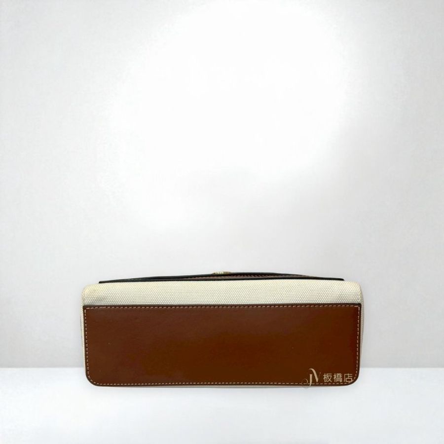 JS1535-BURBERRY 米白帆布印花下蓋斜背包-4